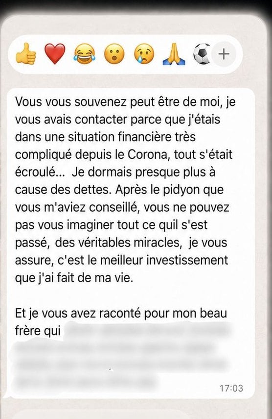 Message WhatsApp reçu : « Que cette année soit celle des délivrances ». un homme sorti d’une situation financière très compliquée.